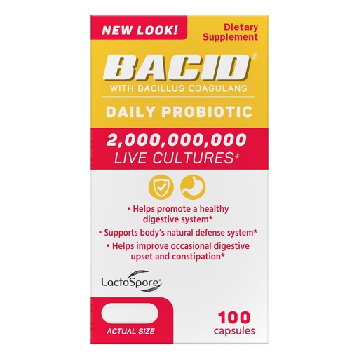[BRSWGFD5OEHA23LD] Bacid Daily Probiotic with Bacillus Coagulans, Digestion Supplement to Improve Occasional Constipation, 100 count