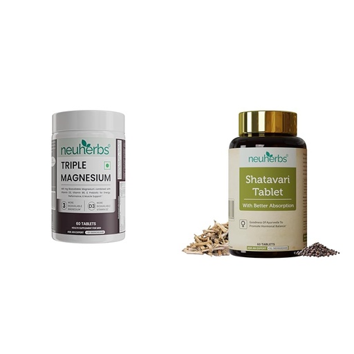 [BRSRYYADCUFGA3LU] Neuherbs Triple Magnesium Tablets (Bisglycinate, Aquamin & Liposomal) | Supports Sleep, Stress Rel | Neuherbs Shatavari 60 Tablets | Boost Energy, Immunity & Maintain Women's Hormonal Balance | Suppo