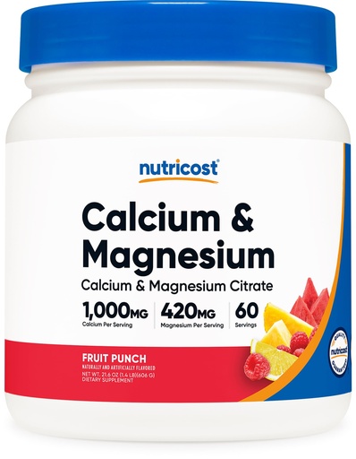[BRSROBAHBADQGG34] Nutricost Calcium Magnesium Powder (Fruit Punch, 60 Servings) - Bone Support, Non-GMO, Gluten Free (from Calcium Citrate and Magnesium Citrate)