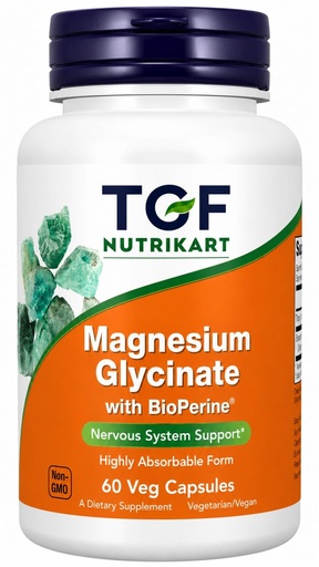 [BRSRYGD4DEBBA2T3] Magnesium Glycinate with BioPerine® | 60 Veg Capsules | Highly Absorbable Magnesium Supplement | Supports Muscle Function, Nerve Function & Energy Metabolism | Vegetarian Capsules