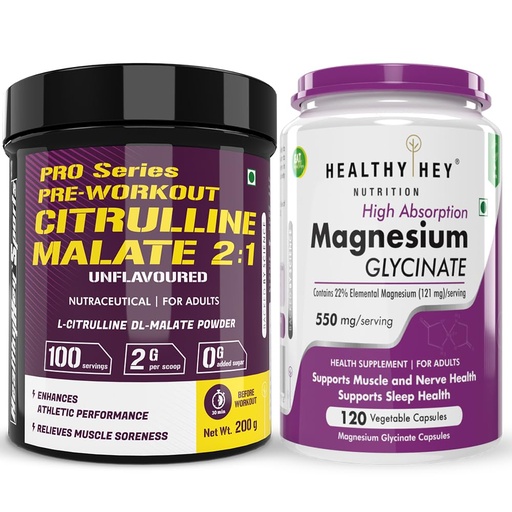 [BRSRAZYRDEHRGCTB] HealthyHey Nutrition Citrulline Malate 200g & Magnesium Glycinate 120 capsules