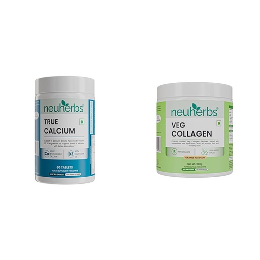[BRSRYYACPMBRQYDJ] Neuherbs Calcium Tablets for Men & Women | True Calcium With Vitamin D3 & Magnesium | Supports Bon | Neuherbs Collagen Supplement Powder | Veg Collagen Peptides for Men & Women | With Hyaluronic Acid