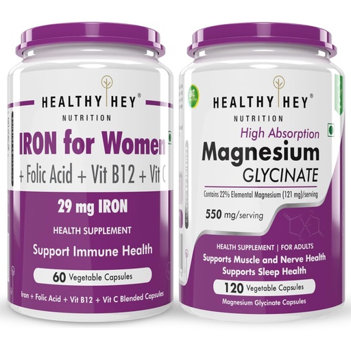 [BRSRAZYRDIDQA3TU] HealthyHey Nutrition Iron for women 60 capsules & Magnesium Glycinate 120 capsules