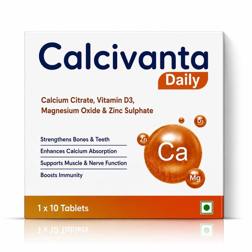 [BRSRGZL3AF6GCHLD] Calcivanta Calcium Tablets 1000mg with Vitamin D3, Magnesium & Zinc (30 Tablets) | Bone, Muscle & Nerve Support | Daily Mineral Supplement for Strong Bones & Overall Wellness