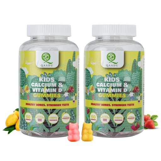[BRSRMA36OIIQG2T2] Kids Calcium & Vitamin D Gummy 2 pack| 60 X 2Gummies | For Healthy Bones, Stronger Teeth, and Growth | Delicious Mango & Strawberry Flavor | Certified Vegan by the Vegan Society of UK