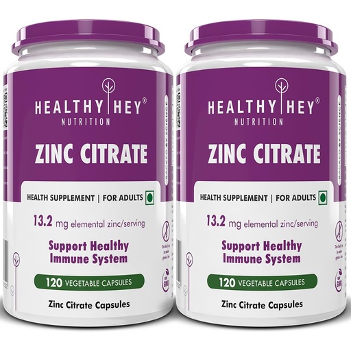 [BRSRAZYEAQMAI3I4] HealthyHey Nutrition Zinc Citrate, Supports Immune and Immunity - 120 Veg Capsules - Pack of 2