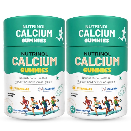 [BRSRGBQ6OYCA23LK] Knoll Healthcare Nutrinol Calcium Gummies with Vitamin D3 | Bone Health, Teeth Strength & Muscle Support | No Added Sugar | Peach Flavour Calcium Supplement for Men, Women & Kids | 60 Gummies