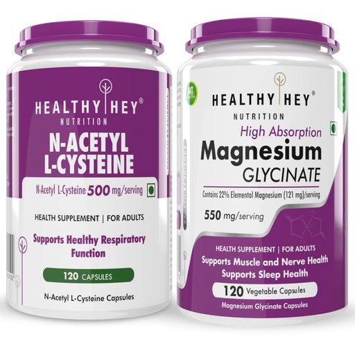 [BRSRAZYQOJ5AO3DA] HealthyHey Nutrition N-Acetyl L-Cysteine 120 capsules & Magnesium Glycinate 120 capsules