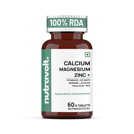 [BRSRYGQDDMCBEDT2] Calcium Magnesium Zinc Tablets with Vitamin D3 & K2 (MK7), Moringa, Alfalfa, Folic Acid & B12 | Bone, Joint & Immunity Support | 60 Tablets (Pack of 2)