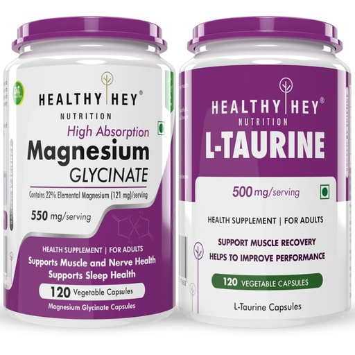 [BRSRAZYQOIIRAEQY] HealthyHey Nutrition Magnesium Glycinate 120 capsules & L-Taurine 120 capsules