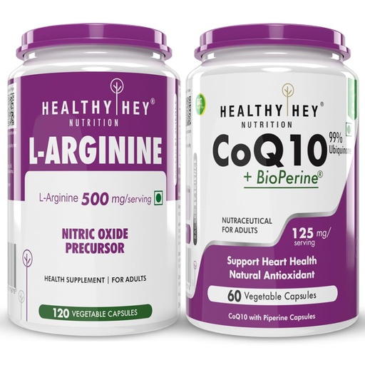 [BRSRA233O4GW2CQY] HealthyHey Nutrition L-Arginine 120 capsules & CoQ 10 125mg 60 capsules