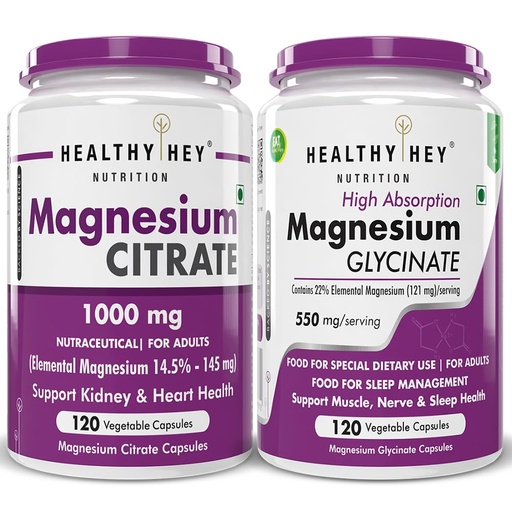 [BRSRAZYQO4CG2FDG] HealthyHey Nutrition Magnesium Citrate, 120 capsules & Magnesium Glycinate 120 capsules