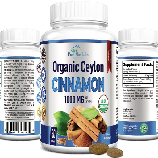 [BRSRM23ROFYWO2Q7] YUMMYVITE Organic Ceylon Cinnamon - 1000mg per Serving, Certified Organic True Cinnamon Supplement, antioxidant, Fast Absorption - 60 Tablets