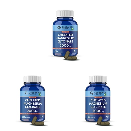 [BRSRAFQ5DMHQ2GTG] Carbamide Forte Chelated Magnesium Glycinate Supplement 2000mg Per Serving | Magnesium Supplement Supports Muscle Recovery & Better Sleep - 120 Veg Tablets (Pack of 3)