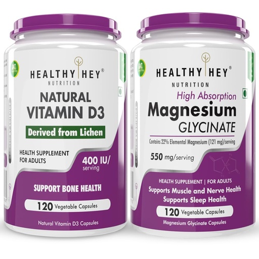 [BRSRAZYQOF5QGE34] HealthyHey Nutrition Vitamin D3 120 capsules & Magnesium Glycinate 120 capsules