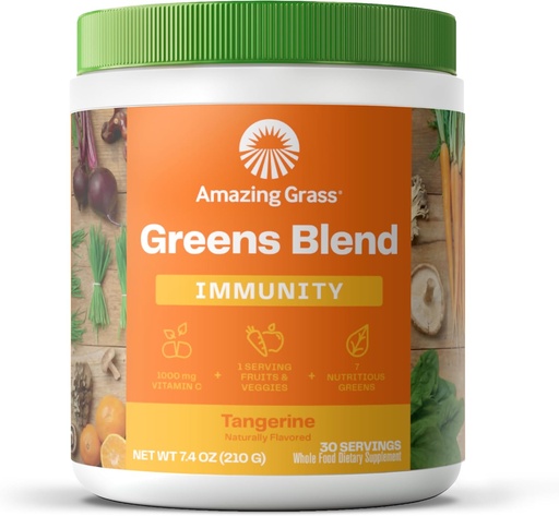 [BRSWIGYADEMQG3Q5] Amazing Grass Green Superfood Immunity: Super Greens Powder with Vitamin C, Cordyceps, Beet Root Powder & Reishi Mushrooms, Tangerine, 30 Servings