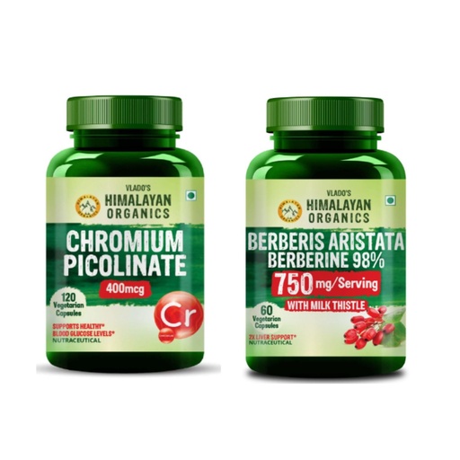 [BRSRYEIBDJ7GYFYY] Vlado's Himalayan Organics Chromium Picolinate 400mcg + Berberine 98% with Milk Thistle | Metabolism, Antioxidant & Daily Wellness Support | Veg Supplement Combo