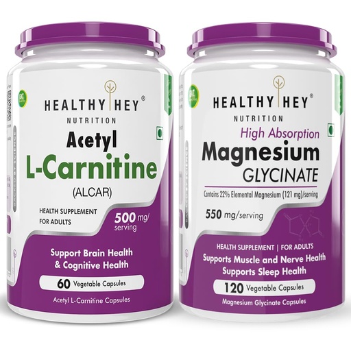 [BRSRAZYQOIGQAG3G] HealthyHey Nutrition Acetyl L-Carnitine (ALCAR),60 capsules & Magnesium Glycinate 120 capsules