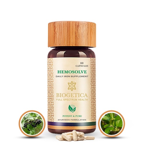 [BRSRGBLRA4MGGDL5] Hemosolve Daily Iron Supplement, Ayurvedic Formulation, Indian Sarasaparilla, Liver & Spleen Health, 80 Capsules