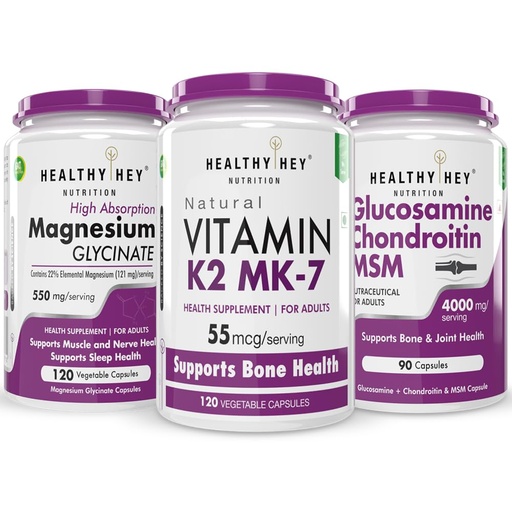 [BRSRAZYRDEBBAC3U] HealthyHey Nutrition Magnesium Glycinate 120 Capsules & Double Strength Glucosamine Chondroitin and MSM 90 + Vitamin K2 120 capsules