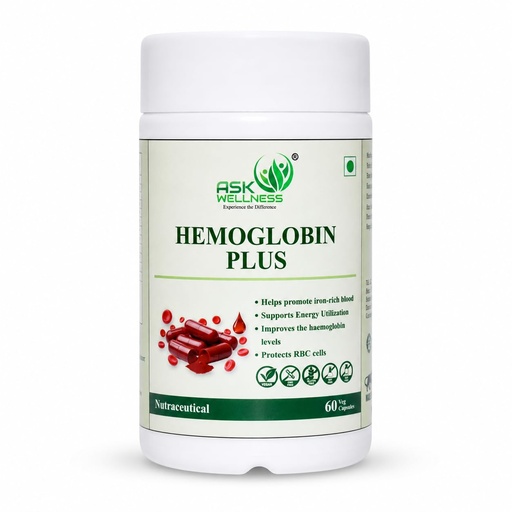 [BRSRYZIEDN4AGCT6] Hemoglobin Plus Capsules | Iron & Blood Health Support Supplement | Supports Energy & Red Blood Cell Formation | Vegan, GMO Free | 60 Veg Capsules