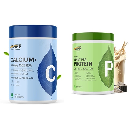 [BRSRYYADDIOQKADX] MyFitFuel Calcium & Vitamin D 3, (120 Tablets) + (K2 (MK7), Zinc, Magnesium & Cissus. Calcium For | MyFitFuel Clean Plant Pea Protein Isolate (28g Protein, 5g BCAA, 10.8g EAA) |Easy to Digest | Vega