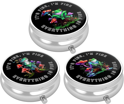 [BRSRAZINCICR63LB] 3 Pack Pill Box, Small Pill Case for Purse & Pocket, Cute Travel Medicine Organizer, Portable Medicine Container Holder to Hold Vitamins, Medication, Fish Oil & Supplement, Cute Frog
