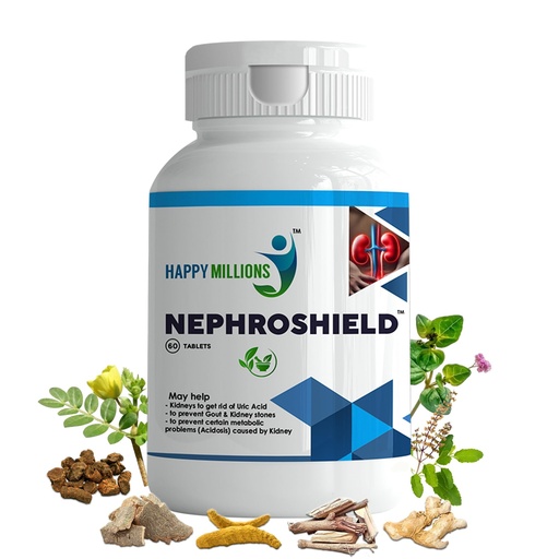 [BRSRAZALBUDQO3TJ] HappyMillions Nephroshield Kidney Detoxify Health Supplement 60 Tablets | May help with Stones, Gout, Uric Acid and Kidney Health