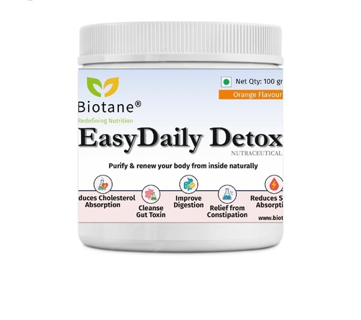 [BRSREFL6A4NBGHQ4] Biotane EasyDaily Detox I Natural Prebiotic Gut Cleansing Fiber blend | Made with 99% Pure Psyllium Husk & Wheat Fiber I Effective in single dose I100 gm Jar (Orange Flavour)