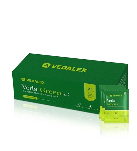 [BRSRYGQNDN6BY33F] Veda Green Plus+ Complete Nutrition Supplement | 21 Sachets x 10g | Daily Nutrition & Wellness Drink Mix | 210g Pack
