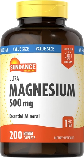[BRSWKYYHB4MQ23DY] Sundance Magnesium Supplement | 500mg | 200 Count | Vegetarian, Non-GMO and Gluten Free | Magnesium Oxide