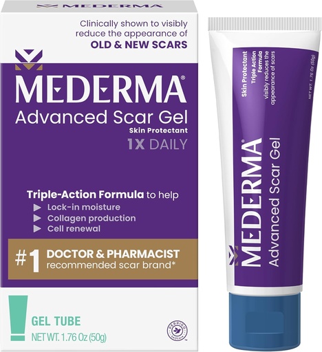 [BRSWYAI2PIBB4HQ6] Mederma Advanced Scar Gel - Treats Old & New Scars, Reduces Appearance of Scars from Acne, Surgery, Burns, Injury & Stretch Marks, 1.76 Oz (50g)