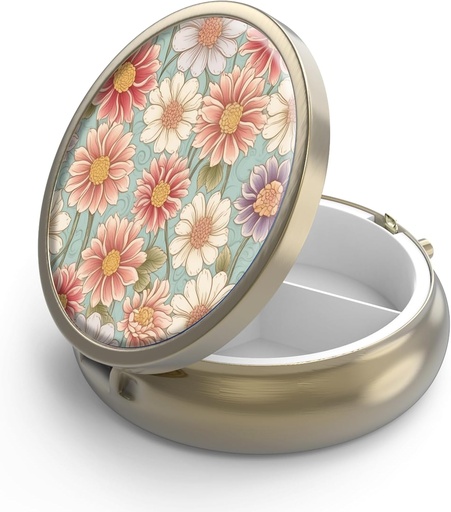 [BRSRMYYNBEMB6C3K] Pill Case Pill Box med Mirror Retro 3 Compartment Small Pill Organizer för Purse eller Pocket Bronze Small Roud Pill Box eller Vitamins, Fish Oil, Supplements, Pill Containe Travel Gifts( Retro Floral)