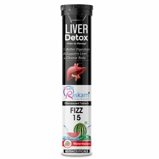 [BRSREGT7BMJWK3D3] Liver Detox Effervescent – Plant-Based Detox with 9 Ayurvedic Herbs | Sugar-Free | Refreshing Watermelon Flavor | Drop, Fizz, Sip | Fizz 15 Tablets Pack of 1