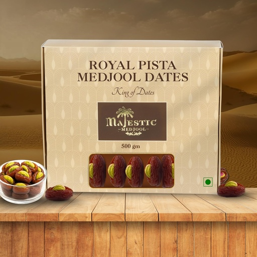 [BRSREHD5CICB4E3J] Majestic Premium Medjool Pista Filled Dates – 500g | Handpicked Soft & Juicy Medjool Dates Stuffed with Crunchy Roasted Pistachios | Naturally Sweet Gourmet Snack | Protein-Rich, High-Fiber, Nutrient-Packed Superfood | No Added Sugar, No Preservatives | Perfect for Healthy Snacking, Fitness Diets & Festive Gifting | Hygienically Packed for Freshness & Quality
