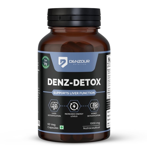 [BRSRA2YQAR5QEEYU] Denzour Nutrition Denz-Detox 1000mg | Supports Liver & Kidney Function | Natural Detox & Cleansing Supplement | Helps Maintain Energy & Vitality | 60 Veg Capsules | Made in India