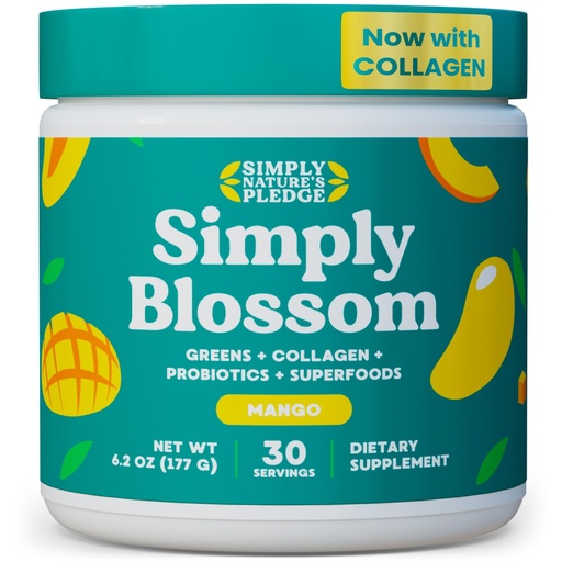 [BRSRAGL6O4PWEFAV] Simply Blossom Nutrition Daily Greens & Superfood Powder + Collagen + Probiotics for Women's Digestive Health & Bloating Relief. Help Your Health Bloom - 30 Day Supply - Mango