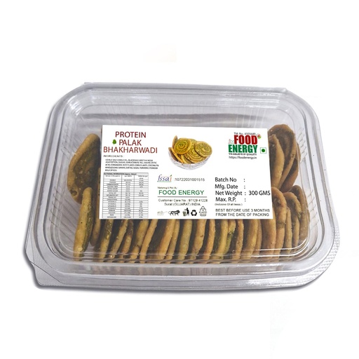[BRSRGBQEAUFWEDT3] Food Energy Protein Palak Bhakharwadi, Traditional Indian Snack, Spinach Flavour, 300 g