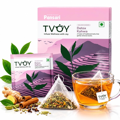 [BRSRAZTQA4FBGHQ7] TVOY Premium Detox Kahwa Green Tea Bags, 20 Bags