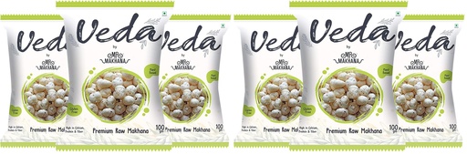 [BRSRYZAOOEDQ2G3V] Mr. Makhana Veda Premium Plain & Raw Phool Makhana & Foxnuts : Plant Based, Gluten Free, High in Calcium, Protein & Fiber (100 Gms) (Pack of 6)