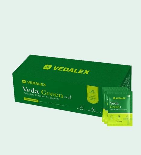 [BRSRYGQNDEHQACDV] Veda Green Plus+ Complete Nutrition & Longevity Supplement Powder | 21 Sachets x 10g | 210g