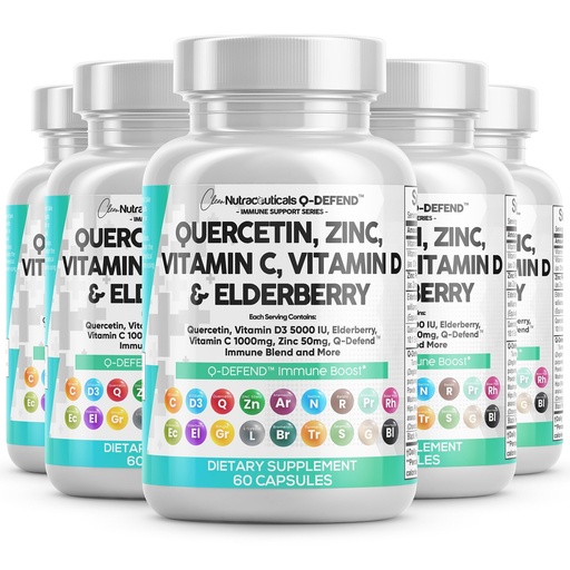 [BRSRAATYBUIWE3TJ] Clean Nutraceuticals Quercetin Zinc Vitamin C Vitamin D Bromelain Elderberry - Lung Immune Support Supplement Adults with Artemisinin, Sea Moss, Echinacea, Allergy Relief (60 Count (Pack of 5))