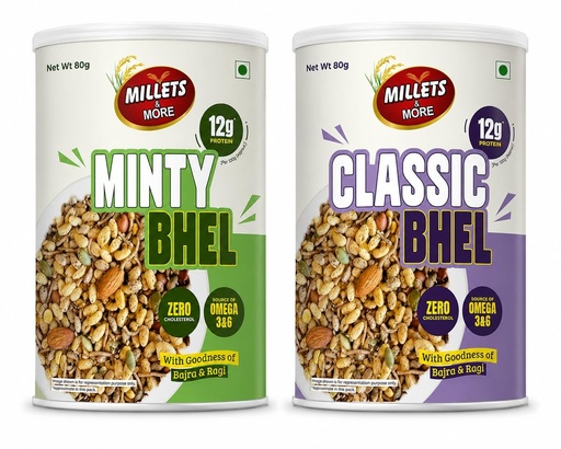 [BRSRYEAROYCBGYIZ] Millets & More Classic & Minty Bhel Combo, 80g Each, Pack of 4