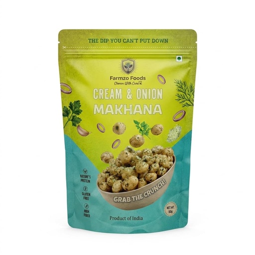 [BRSRYYIZCEDRA2YV] Farmzo Foods Cream & Onion Makhana | Crispy Roasted Fox Nuts | 50G
