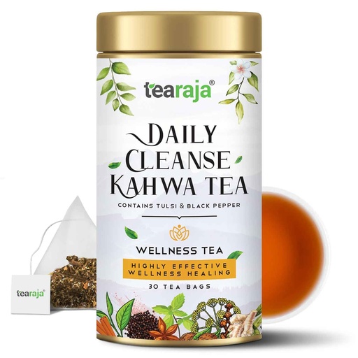 [BRSWYEL6AECQGCI2] Tearaja Daily Cleanse Kahwa Tea, 30 Pyramid Tea Bags, Made with Ayurvedic Herbs & Ingredients to Boost Your Immunity