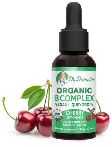 [BRSROYYPCB5GM2AZ] Organic Vitamin B Complex Liquid Drops | B Vitamins Complex Supplement with B3, B6, B7, B9 & Methyl B12 Drops for Adults & Kids | Vegan Cherry Flavor 1oz | 60 Servings / 2 Month Supply