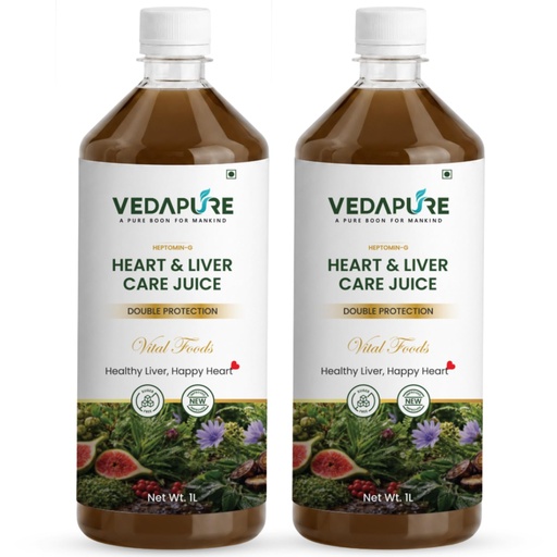 [BRSRYZAEBUCA4FIY] VEDAPURE Heart & Liver Care Juice 1000ml | Ayurvedic Liver Detox & Heart Health Juice | Herbal Liver Cleanse with Kasni, Revand Chini, Anjeer & Fennel | No Added Sugar | GMP Certified (Pack of 2)
