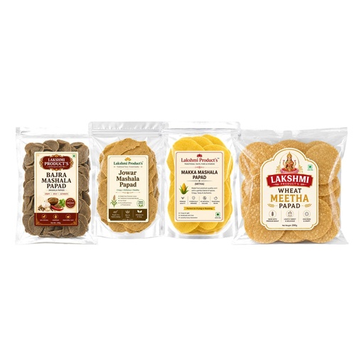 [BRSRYZA2BYIBOCL2] LAKSHMI PRODUCTS Masala Chips Combo Pack of 4, Bajra, Jowar, Makka and Wheat Chips, 200g Each, Crispy Traditional Indian Ready to Eat Snacks, Perfect for Tea Time, Travel, Parties and Family Sharing,