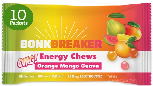[BRSROEITBUOQ2335] Bonk Breaker Energy Chews with Electrolytes, Orange Mango Guava, Easy to Chew Energy Gummies, 10 Pack