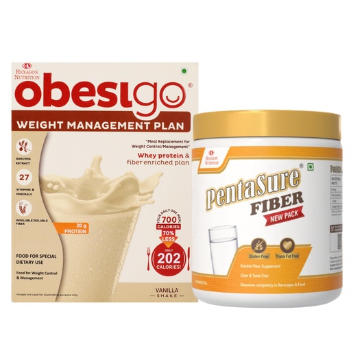 [BRSRYGQDOAAR4E3V] Obesigo BLCD - Weight Management | Vanilla - 350Gm (7 Sachets*50g) + PentaSure Fiber 100g